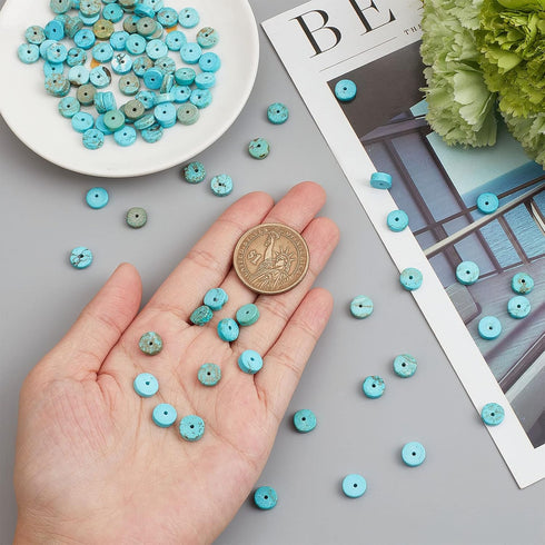 SUNNYCLUE 1 Box 122Pcs Gemstone Heishi Beads Natural Howlite Bead Flat Round Beads 8mm Beaded Disc Stone Loose Spacer Beads for Jewelry Making Bea...
