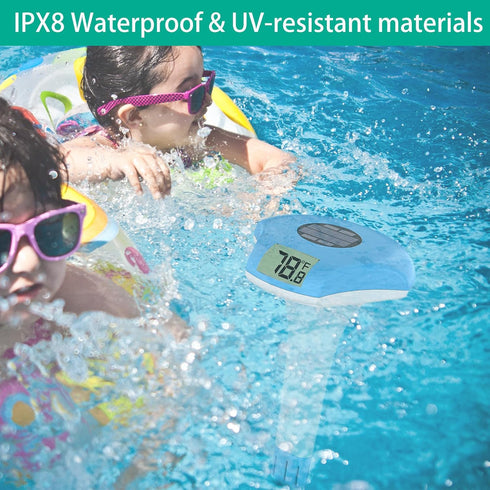 Pool Thermometer Floating Easy Read, Solar Powered Digital Pool Thermometer, IPX-8 Waterproof, Digital Temperature Gauge with Rope for Swimming Po...