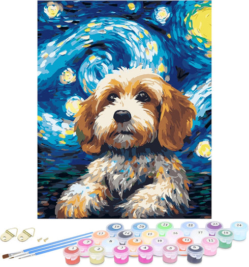 Nuberlic DIY Paint by Number for Adults Kids Beginner Acrylic Painting by Number Kits 16x20 Inch Starry Sky Dog Pattern On Canvas Paint by Numbers...