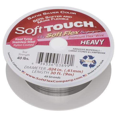 Soft Flex 49 Strand Stringing Wire - Flexible Braided - Heavy 0.24 Diameter - Jewelry Making Bead Wire - Satin Silver...