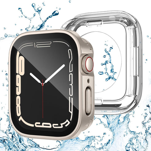 2 Pack Waterproof Case for Apple Watch Series 6 5 4 SE 40mm Screen Protector, 2 in 1 Full Protective 9H Glass Face Cover Front & Back Hard PC Bump...