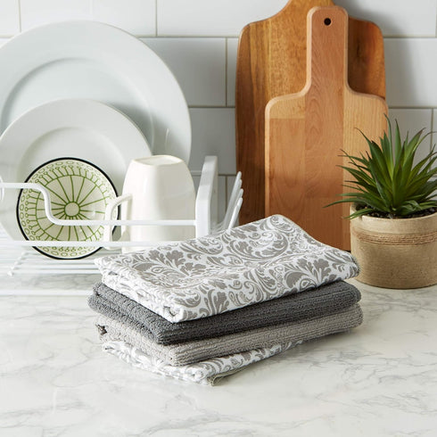 DII Cleaning Collection Multi-Purpose Microfiber, Gray Damask, Dishtowel Set...
