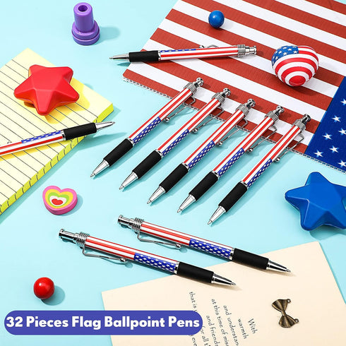 32 Pcs American Flag Ballpoint Pen USA Patriotic Themed Pens 1.0mm Black Ink Ballpoint Pens Independence Day Gel Ink Pen for Writing Signing Home ...