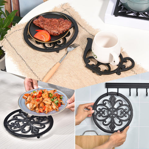 Sungmor Heavy Duty Cast Iron Round Metal Trivet,Rustproof Black Racks Stands Holders for Hot Pans or Teapot,Kitchen or Dinning Table Decorations...