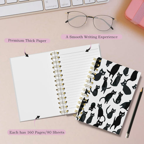 Cat Notebook - Cat Journal, Cat Gift Journal, Cat Office Supplies Spiral Notebook, Black Cat Spiral Notebook, 5.5x8.3 Inches...