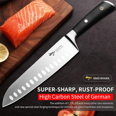 MAD SHARK Kitchen Knife, Chef's Santoku Knife 8-inch, German High Carbon Stainless Steel Chef Knife, Super Sharp Multipurpose Chopping Knife for M...