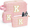 Initial Makeup Bag 3 Pieces Cute Make up Pouch Set -Pink Portable Makeup Brush Bag Travel Cosmetic Bag Multifunction Organizer Bag Monogram Person...