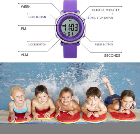 Gosasa Kids LED Digital Electrical Luminescent Silicone Outdoor Sport Waterproof Alarm Children Dress Wrist Watch with Stopwatch for Boys Girls...