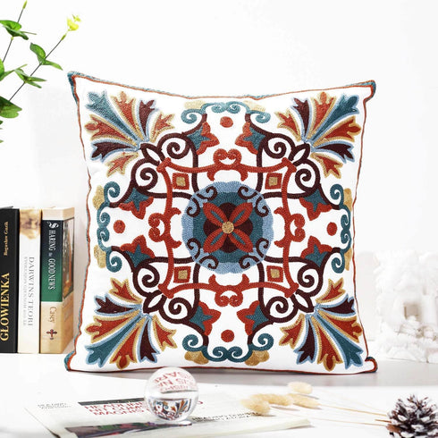 Decorative Couch Pillow Covers for Living Room 18x18 inches Set of 2 Embroidered Pattern Square Throw Pillows Case Cover for Sofa Bed Chair...