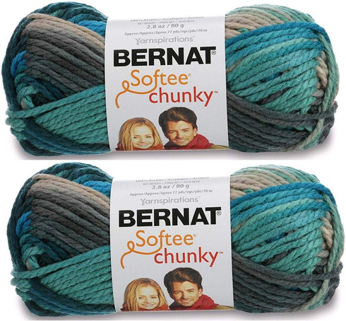 Bernat Softee Chunky Yarn 2-Pack Super Bulky #6 Each 2.8 Ounce 100% Acrylic (Deep Waters)...