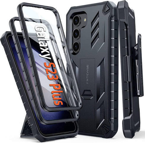 FNTCASE for Samsung-Galaxy S23+Plus Case: Dual Layer Protective Textured Cover with Belt-Clip Holster & Kickstand | Military Grade Drop Protection...