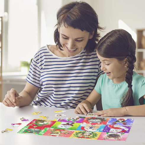 100 Piece Puzzles for Kids Ages 4-8 8-10, Christmas Puzzle Dogs and Cat Puzzles, Holiday Jigsaw Puzzles for Kids Adults, Puzzles for Kids Ages 3-5...