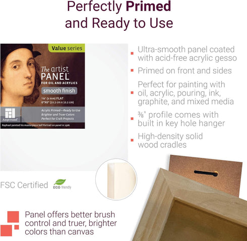 Ampersand Art Supply Wood Gesso Artist Painting Panel: Primed Smooth, 14" x 18", 1/8" Flat Profile...
