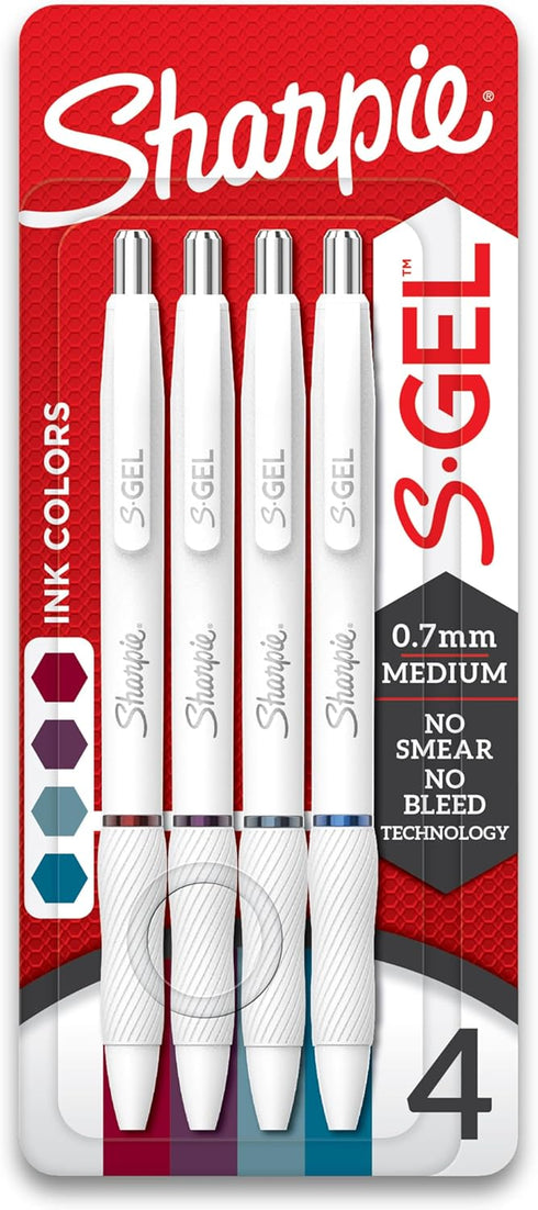 SHARPIE S-Gel Pens, Fashion Barrel Gel Pens, Pearl White Body, Medium (0.7mm) Point, Bold Jewel Color Assortment, 4 Count...