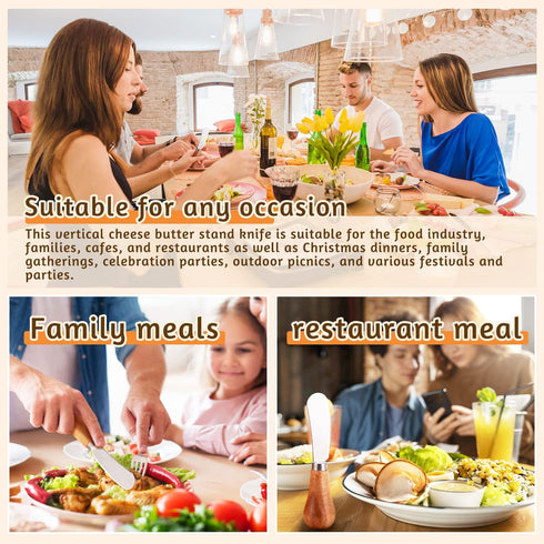 Stainless Steel Vertical Knife Set, 4 PCS Acacia Wood Handle Charcuterie Accessories for Butter, Cheese, Fruit, Jam, Ideal Kitchen Baking and Part...