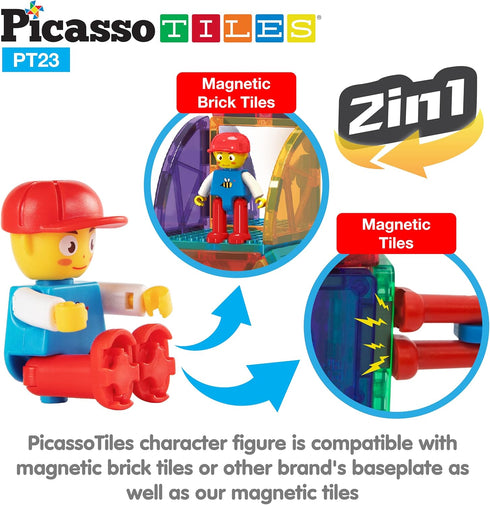 PicassoTiles Magnetic Car Play Set with Action Figures for Kids 3+ - STEM Building Block Vehicle Toy...