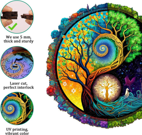 Wooden Puzzles for Adults, Yinyang Tree of Life Wooden Jigsaw Puzzles for Adults, Unique Animal Shape Wood Cut Puzzles for Puzzle Lovers, Birthday...