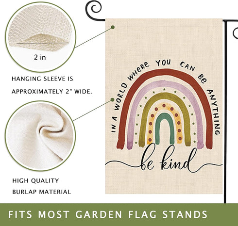 Rainbow Boho Be Kind Garden Flag Double Sided 12Wx18L Inch In A World Where You Can Be Anything Motivational Aesthetic Chic Small Vertical Yard Fl...