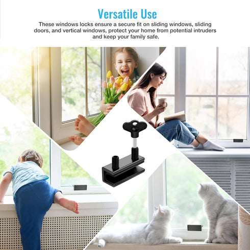 Window Locks, 4 Set Sliding Window Door Lock Security with Key for Vertical & Horizontal Sliding Windows Doors, Adjustable Security Window Lock fo...