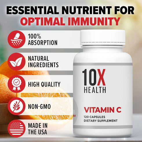 10X Health Vitamin C Supplement - Immune Support Supplement with Vitamin C 1000mg Also Known as Ascorbic Acid - Great for Tissue Recovery & Overal...