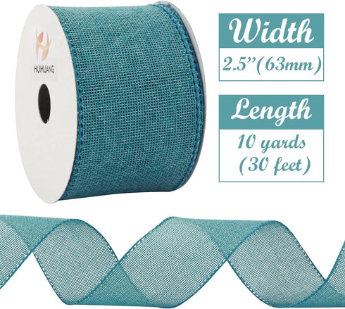 HUIHUANG Turquoise Burlap Ribbon Wired Solid Wired Edge Ribbon 2.5 inch Jute Ribbon for Wreaths, Big Bows, Crafts, Decorations -10 Yards (30 feet)...