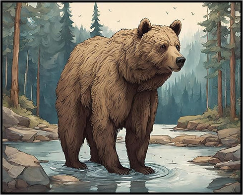 Posterizer 1 pcs- Grizzly bear in beautiful nature print-Landscape & Nature Art-Art for Animal Lovers- Gift for Men Women Entrepreneur Teens-Decor...