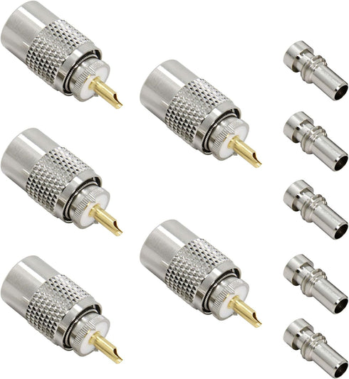 PL 259 Connectors, 5-Pack PL-259 UHF Male Solder Connector Plug with Reducer, Teflon Material 50ohm for RG59, RG8, RG8x, LMR-400, RG-213 Coaxial C...