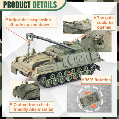 Army Tank and Army Men Toys Playset, 2pc 1:72 US Tank-4 Models & 10pc Toy Soldiers, Olive Drab Green WW2 Military Vehicle for Boys...