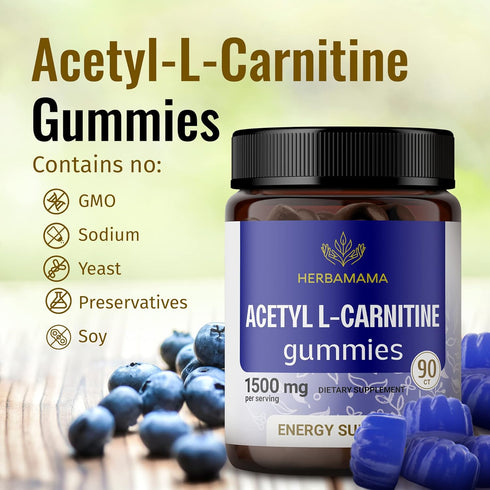 Acetyl L-Carnitine 1500mg Gummies - Daily Energy Gummies to Support Cognitive System & Immunity - 90 Blueberry Gummies per Bottle...