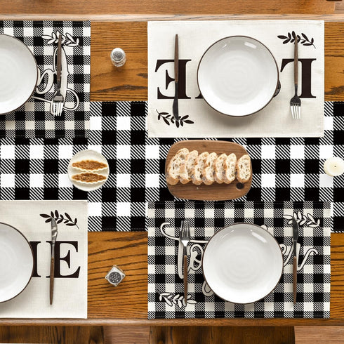Artoid Mode Love Family Together Home Buffalo Plaid Placemats for Dining Table, 12 x 18 Inch Holiday Vintage Thanksgiving Washable Table Mat Set o...