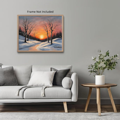 Posterizer 1 pcs-snowy jungle in winter in oil painting style-3-Landscape & Nature Art-GIft for Men Women Teens-Living Room Bedroom Decor- unframe...
