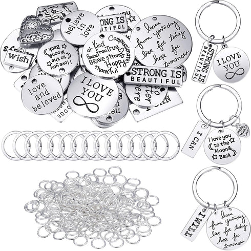 259 Pieces Inspirational Motivational Keychains Charms Bulk Keychains Inspirational Words Charms with Open Jump Rings Key Rings for Various DIY Ne...