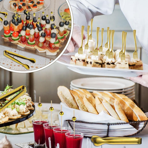 Mini Forks Cocktail Toothpicks Serving Tongs Dinnerware Set for Wedding Party, Include Tongs, Disposable Appetizer Forks, Cocktail Toothpicks for ...
