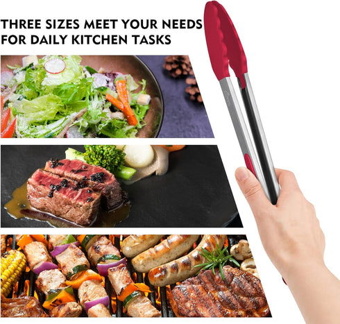 Hotec Premium Stainless Steel Locking Kitchen Tongs with Silicon Tips, Set of 3-7", 9" and 12" multicolor...