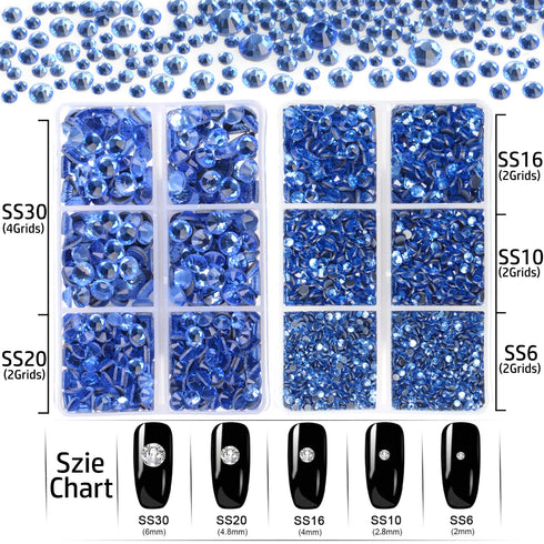 LPBeads 6400 Pieces Hotfix Rhinestones Lt Sapphire Flat Back 5 Mixed Sizes Crystal Round Glass Gems with Tweezers and Picking Rhinestones Pen...
