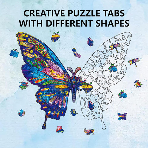 GLOBLELAND Wooden Jigsaw Puzzles for Adults 13x11inch 120Pcs Butterfly Jigsaw Puzzles Wood Adult Colorful Animals Shaped Jigsaw Puzzles for Birthd...