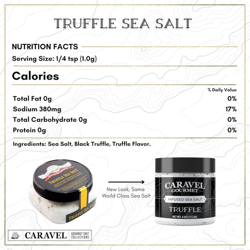 Caravel Gourmet Black Truffle Salt, Truffle Seasoning and Finishing Salt, Add Truffle Flavor to Popcorn, Gourmet Sea Salt Flavored with Italian Bl...