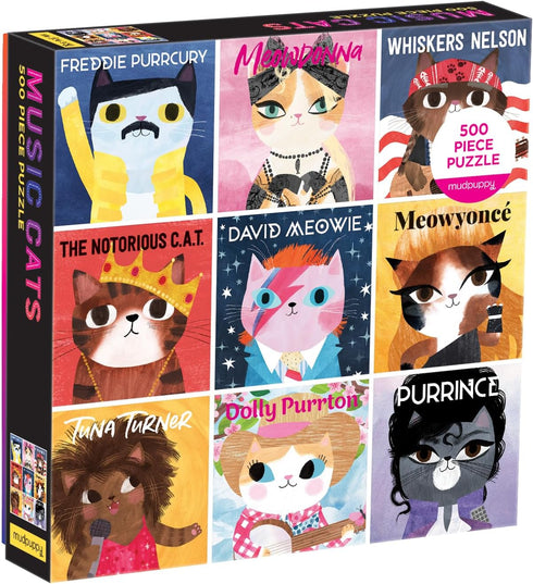 Mudpuppy Music Cats 500 Piece Family Puzzle from Mudpuppy - 20" x 20" Jigsaw Puzzle of Your Favorite Music Legends in Cat Form, Perfect for Hours ...