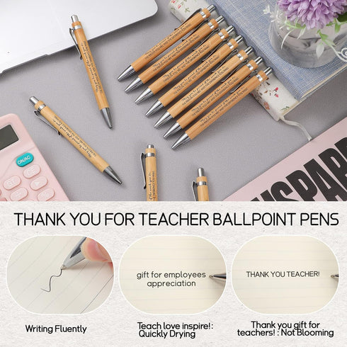 50 Pcs Inspirational Bamboo Pen Wood Ballpoint Pen Thank You Pen Bulk Appreciation Gift for Women Men Office Teacher Coworker Black Ink(Elegant St...