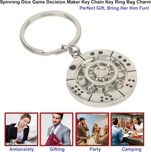 Stainless Steel Spinning Key Chain Fidget Key Ring Unique Gift Dice Gaming Stress Reliever Decision Maker Novelty Gift for Her Him...