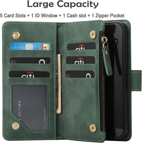 RANYOK Wallet Case for iPhone 15 Pro Max with Card Holder, Premium PU Leather with RFID Blocking Zipper Wallet Wrist Strap Kickstand Protective Ca...