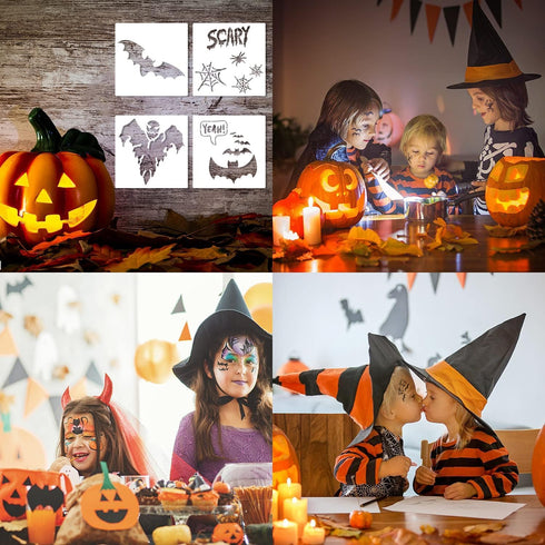 21 PCS Halloween Stencils for Painting on Wood,Halloween Crafts,Plastic Drawing Painting Spraying Template,Reusable Pumpkin bat Scarecrow Painting...