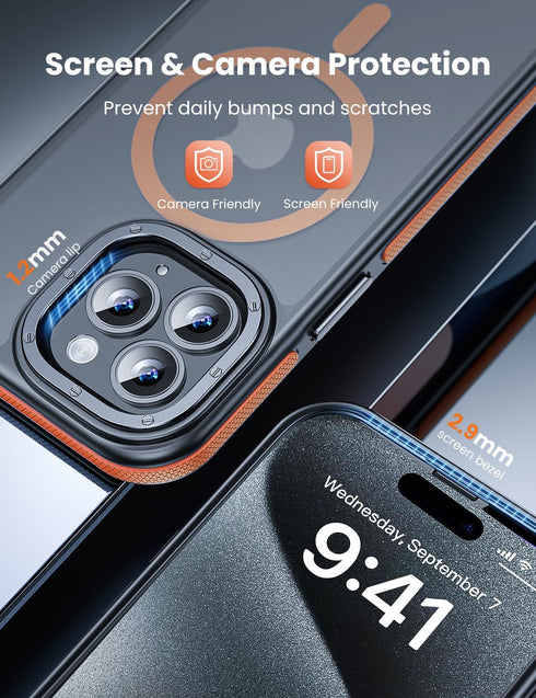 Tigowos for iPhone 15 Pro Max Phone Case Fits MagSafe 10FT Drop Resistant Matte Skin Feeling Back Cover for iPhone 15 Pro Max Case?Bumper Orange...