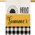 Hello Summer Sunflower House Flag 28x40 Inch Double Sided Black and White Buffalo Check Plaid Outdoor Flags Yellow Floral Farmhouse Decorations Ho...