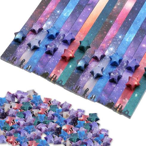 Origami Paper - 1080 Sheets Origami Star Paper Strips, 8 Different Designs of Beautiful Space Sky, Lucky Star Paper Strip Decoration Folding Paper...