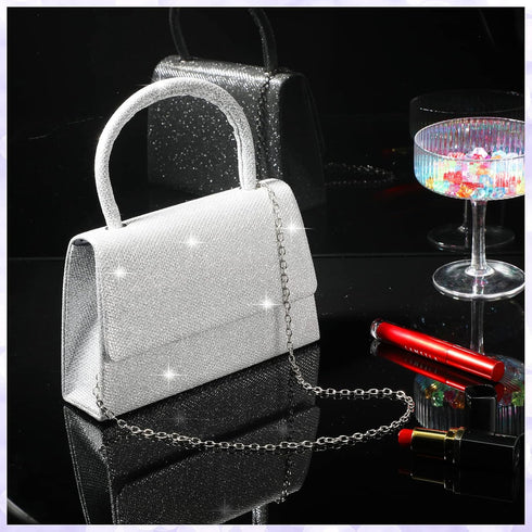 Silver Evening Bag Glitter Party Clutches Handle Women's Evening Handbags Small Bride Wedding Purses for Women Crossbody Cocktail Prom Handbags...