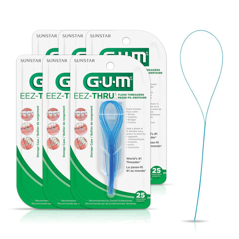 GUM Eez-Thru Floss Threaders, Dental Flossers for Braces, Bridges, & Implants,25ct(6pk)...