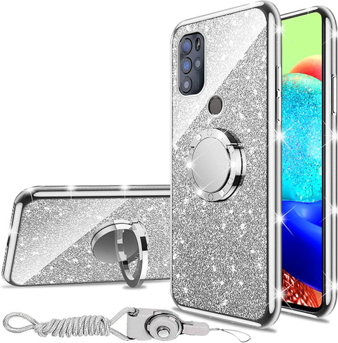 nancheng for BLU G91 Pro Case Girls Women Cute Slim Glitter Silicone Sparkly Luxury Cover with Ring Stand & Strap Shockproof Drop Full-Body Protec...