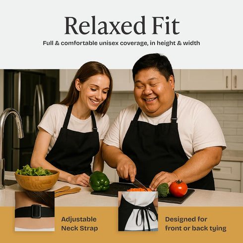 Will Well Chef Apron for Men and Women - 33" x 27" Large with 38" Waist Ties for a Comfy and Snug Fit, Durable and Lightweight, with 2 Spacious Po...