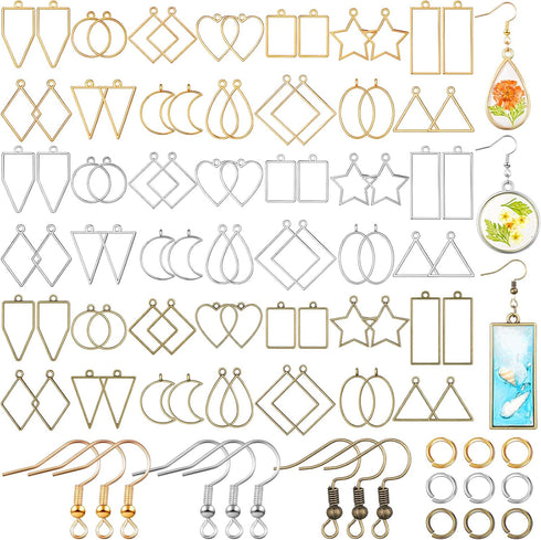 Yinkin 264 Pieces Open Bezels Kits for Jewelry Making Resin Hollow Frame Pendants Resin Craft Bezels Assorted Geometric Frame Charms for Resin Cas...